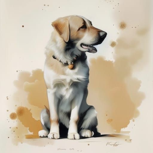 Abstract Stained Glass Dog in Romantic Style