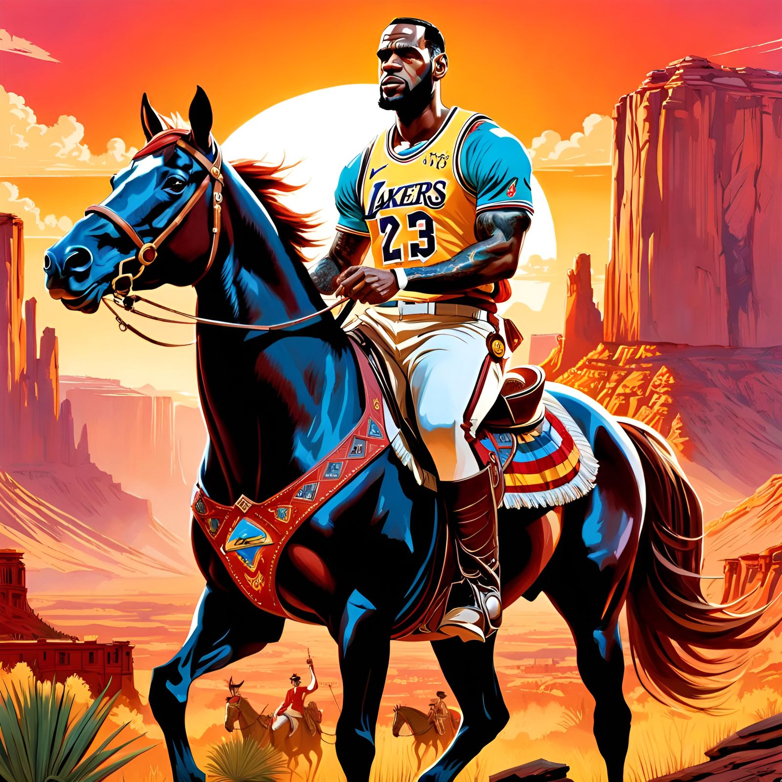 LeBron James Rides a Bronco in Comic Book Art