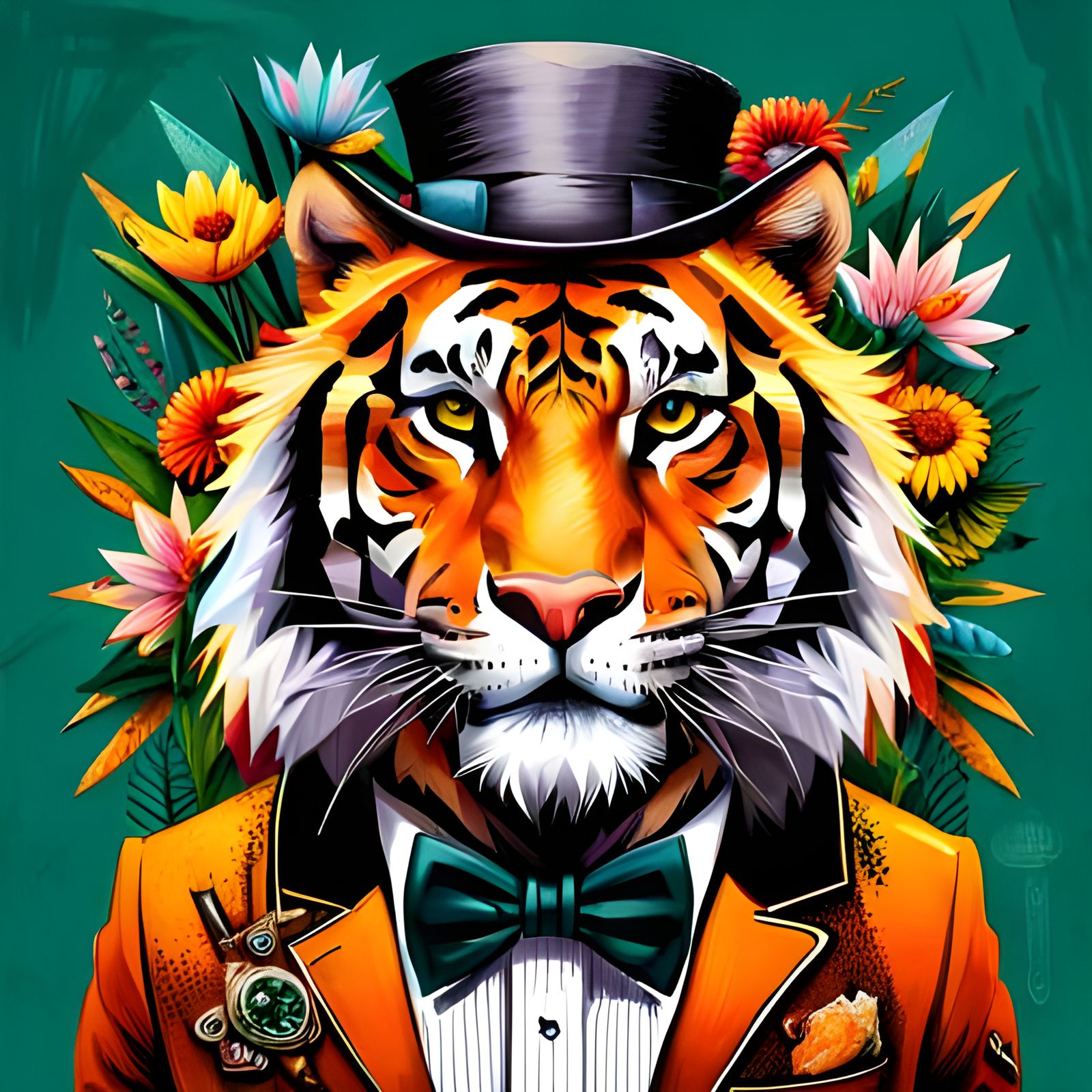 Happy Tiger Portrait in Jungle Scene