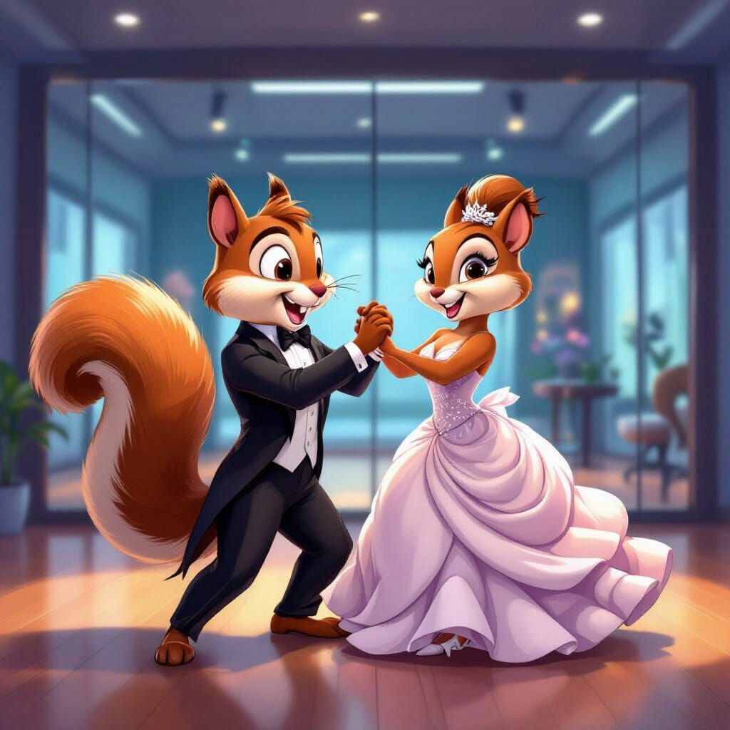 Cartoon Squirrels Latin Ballroom Dancing in Dance Studio