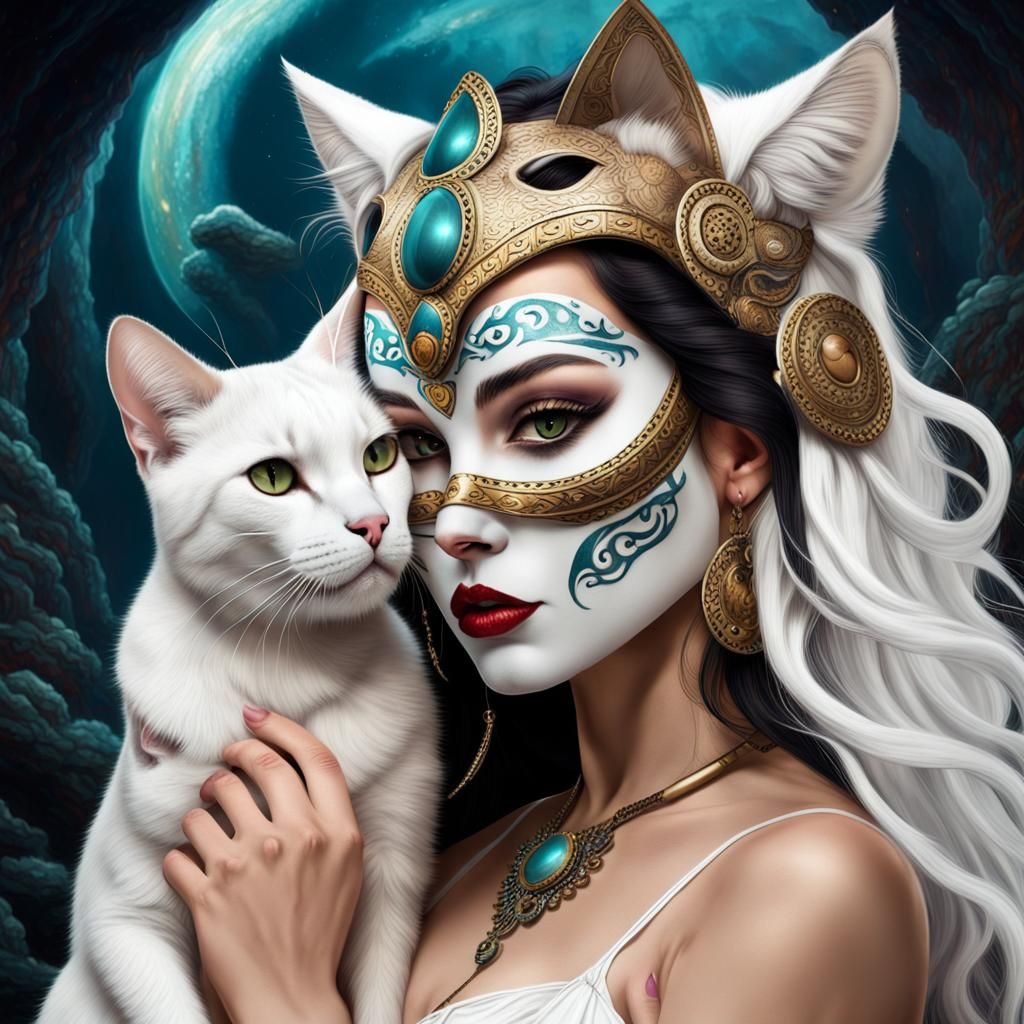 Cat-Woman Hybrid Kissing Cat on Neptune