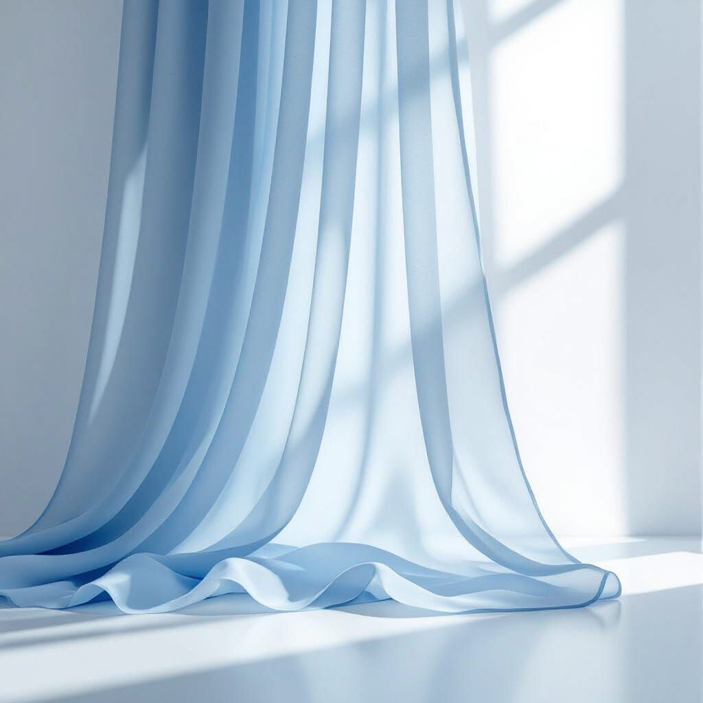 Light Blue Curtains on White Background with Soft Lighting