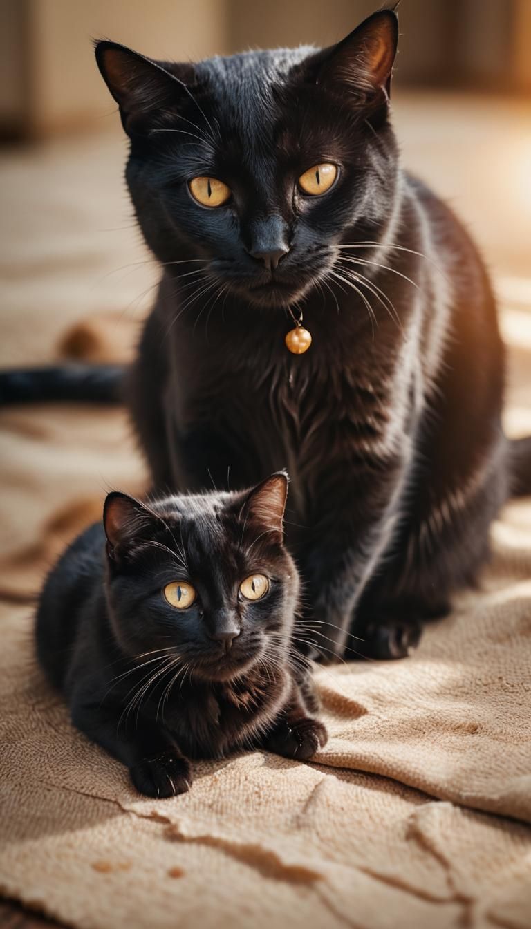 Cute Black Cat Massaging Mouse Portrait