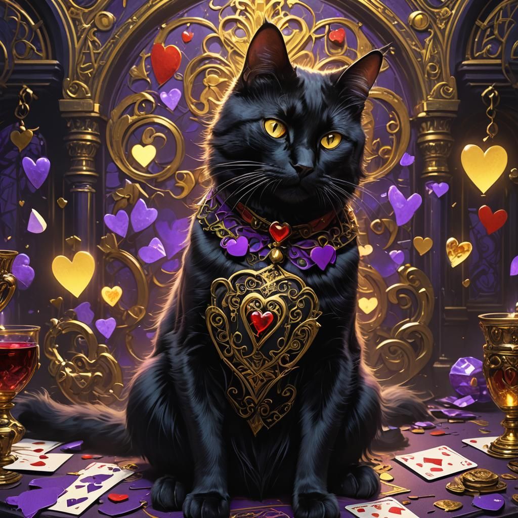 Black Cat as Jack of Hearts, Detailed Digital Art