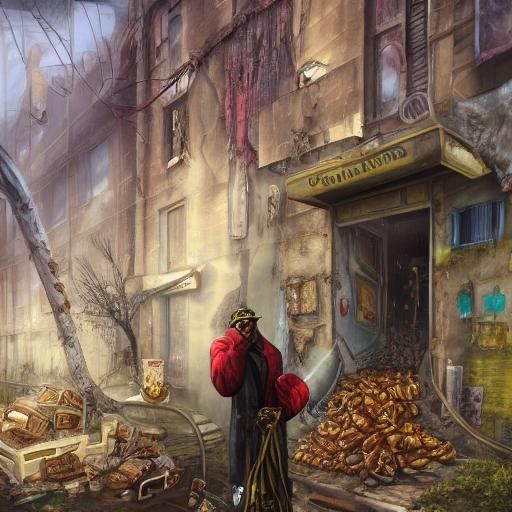 Candyman in Decaying Alleyway: Photorealistic Matte Painting