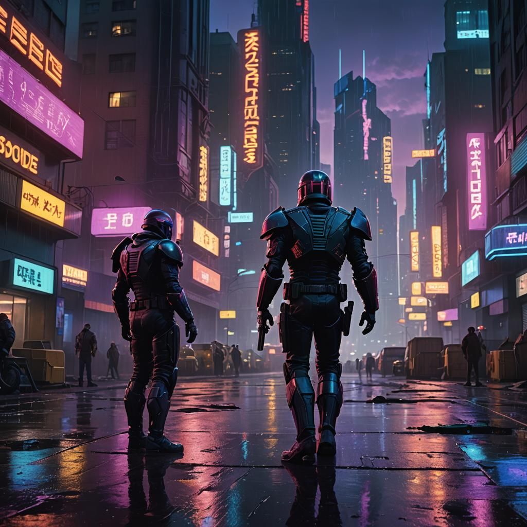 Heroic Judge in Dystopian Cyberpunk City