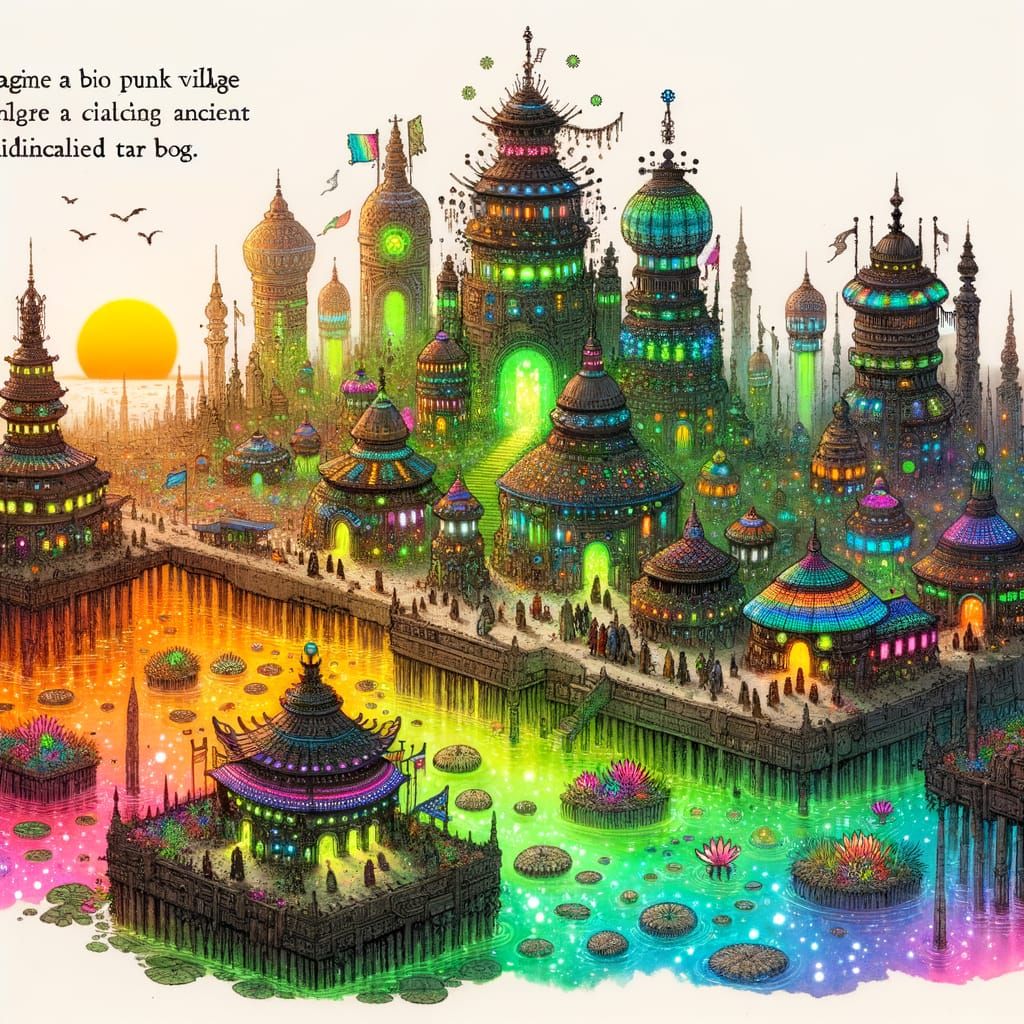 Whimsical Bio Punk Village Radiates with Bioluminescent Ligh...