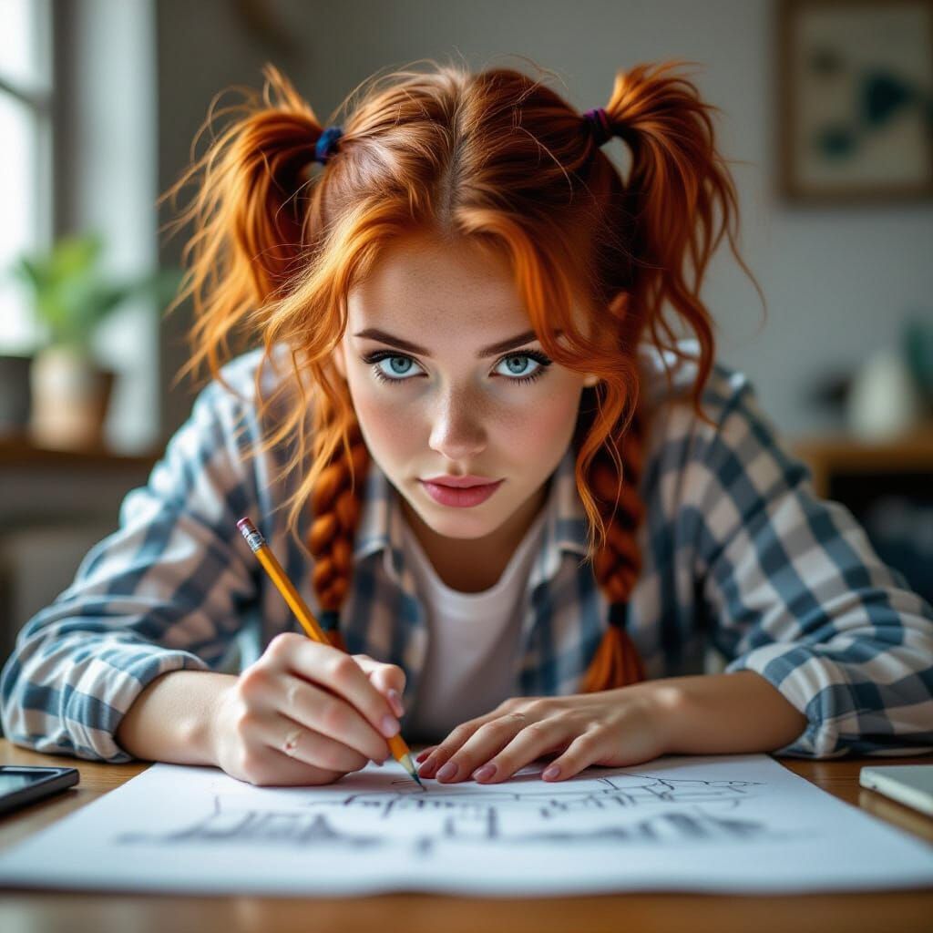 Woman Drawing Fantasy World With Pencil, DSLR Photo