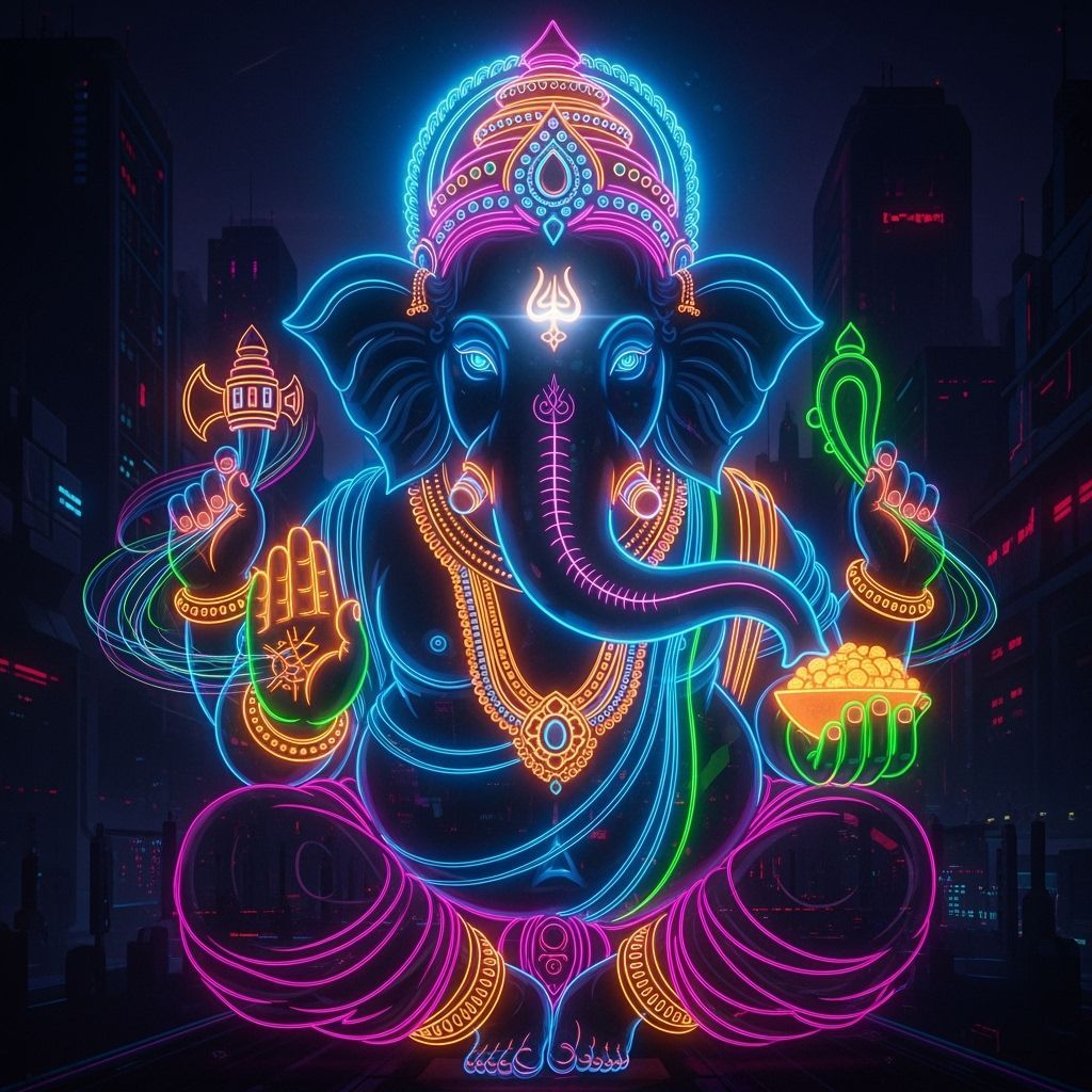 Neon Ganesha in Cyber-Spiritual Cityscape