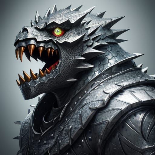 Fearsome Silver Monster in Cinematic Splash Art Style