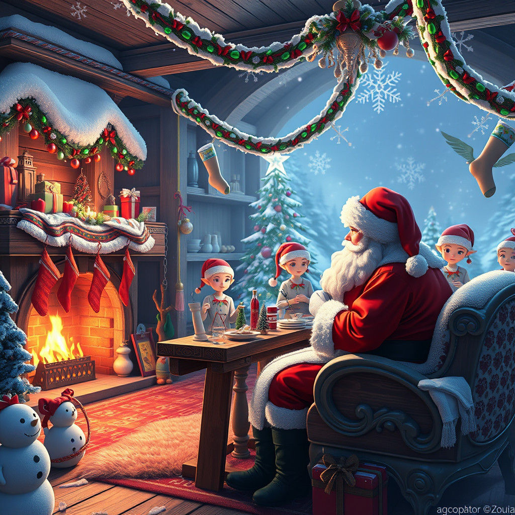 Santa's Workshop: 3D Anime Christmas Scene