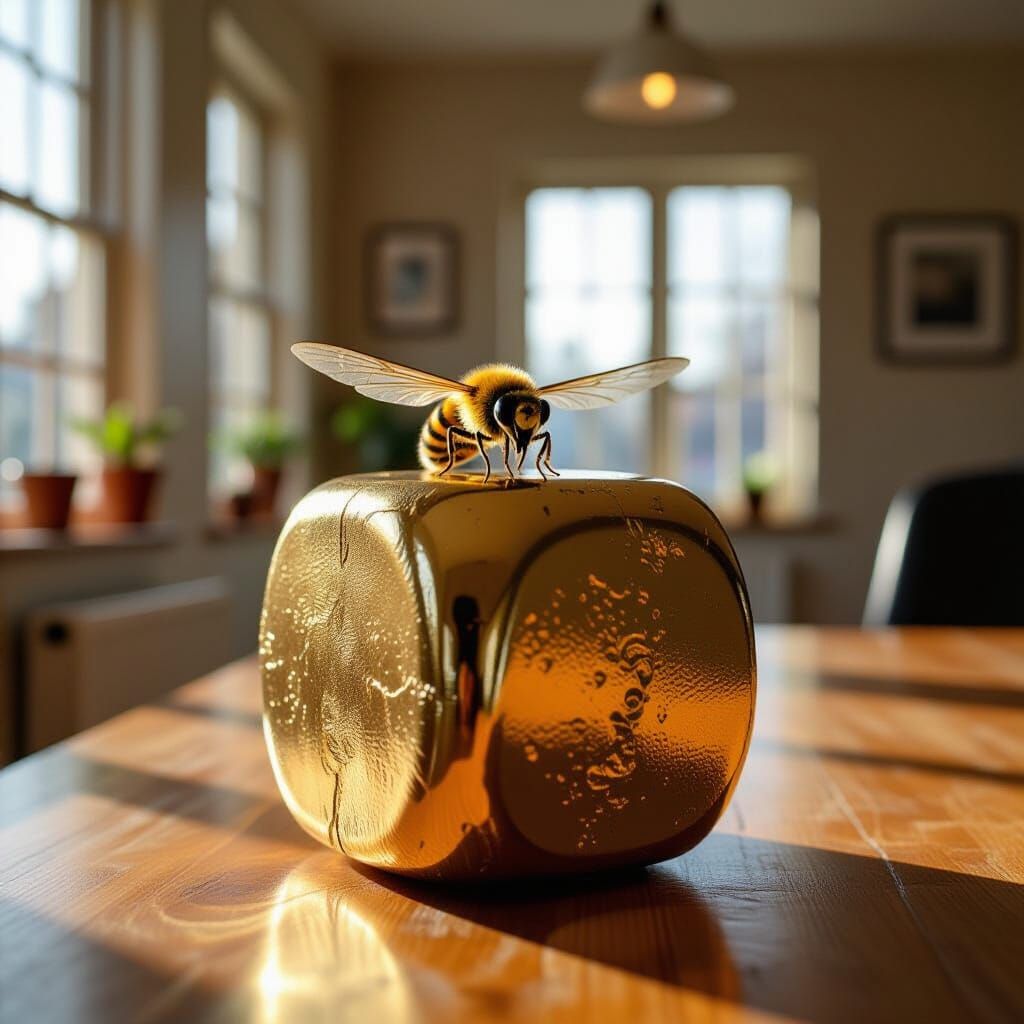 Fly Agaric on Gold Cube, Hyperrealistic Still Life