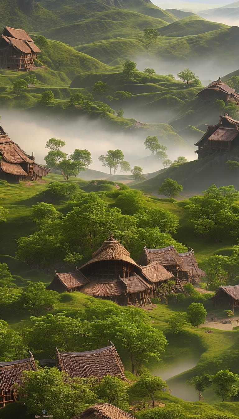 Prehistoric Village in Fantasy Landscape Concept Art