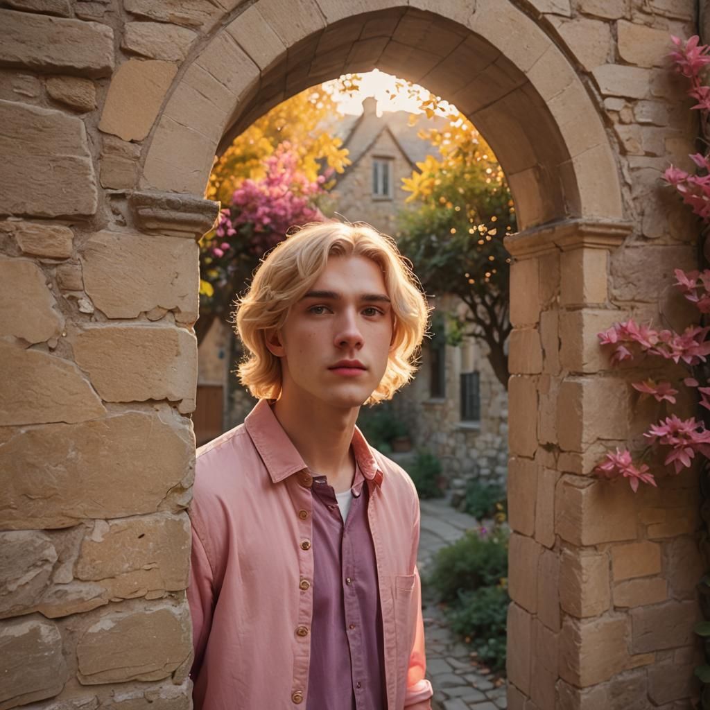 Crossdressing Teenager in Doorway: Post-Impressionist Style