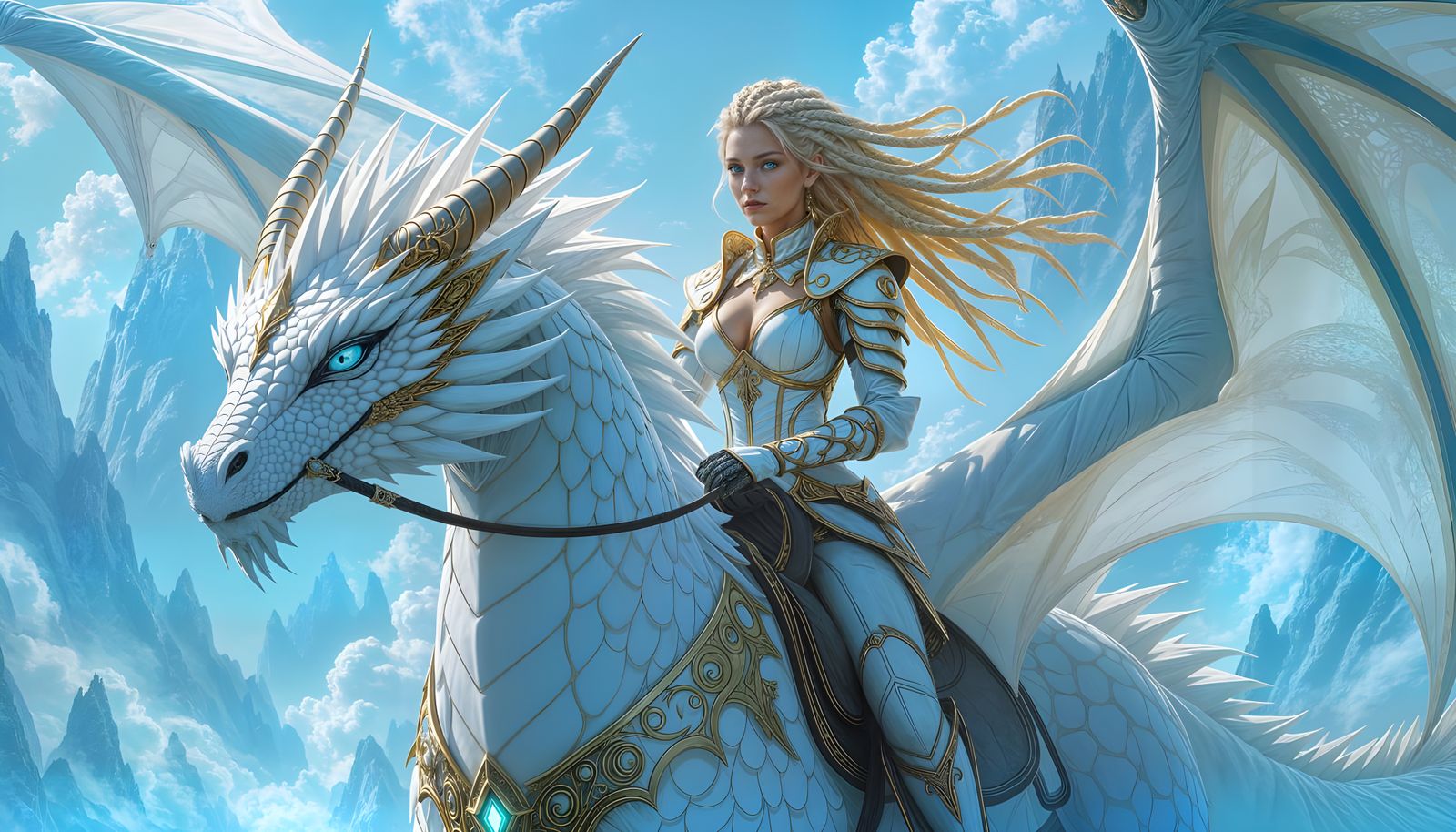 Dragon Rider in a Misty Sky, Hyperrealistic Rendering