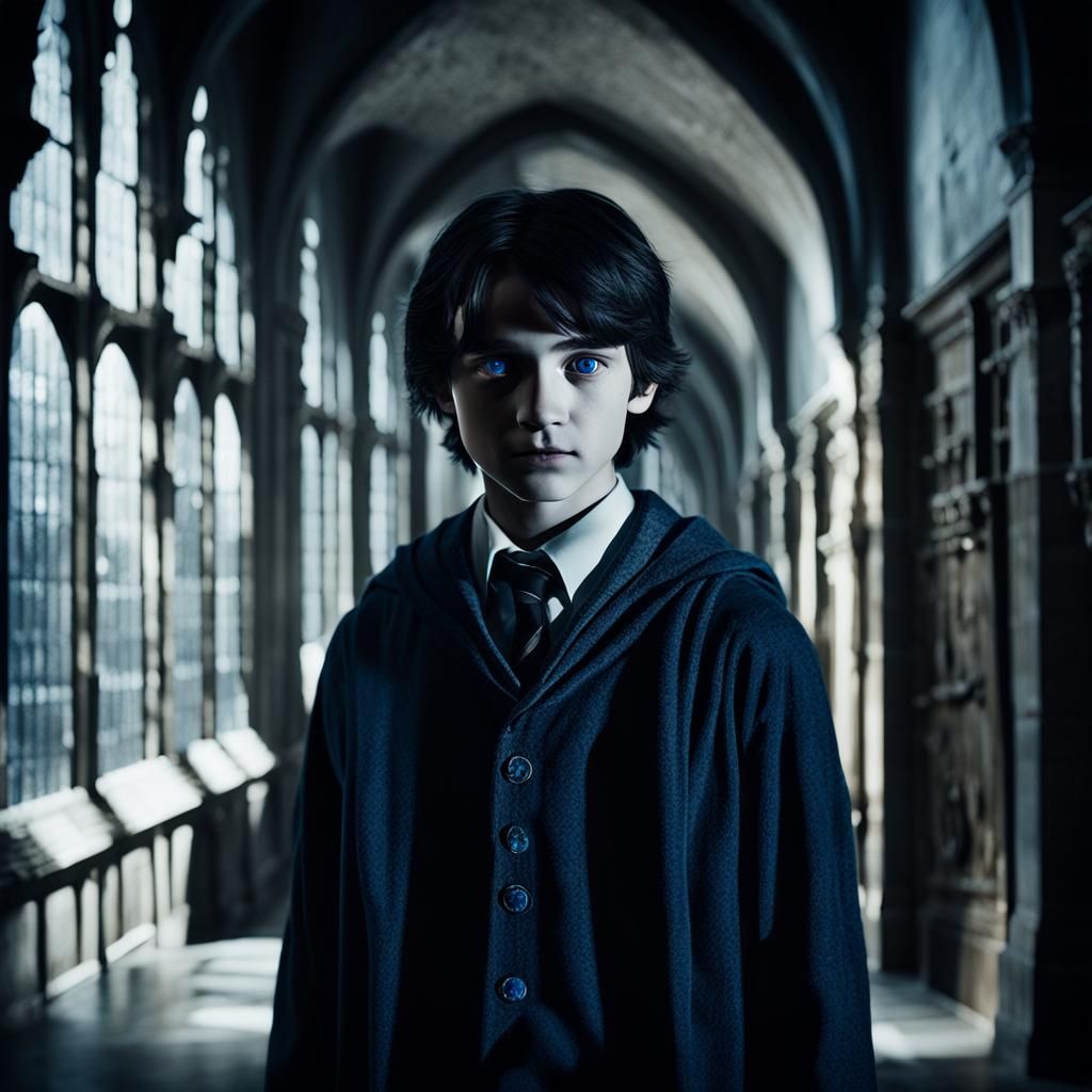 Ravenclaw Student in Hogwarts Corridor: Cinematic Film Still
