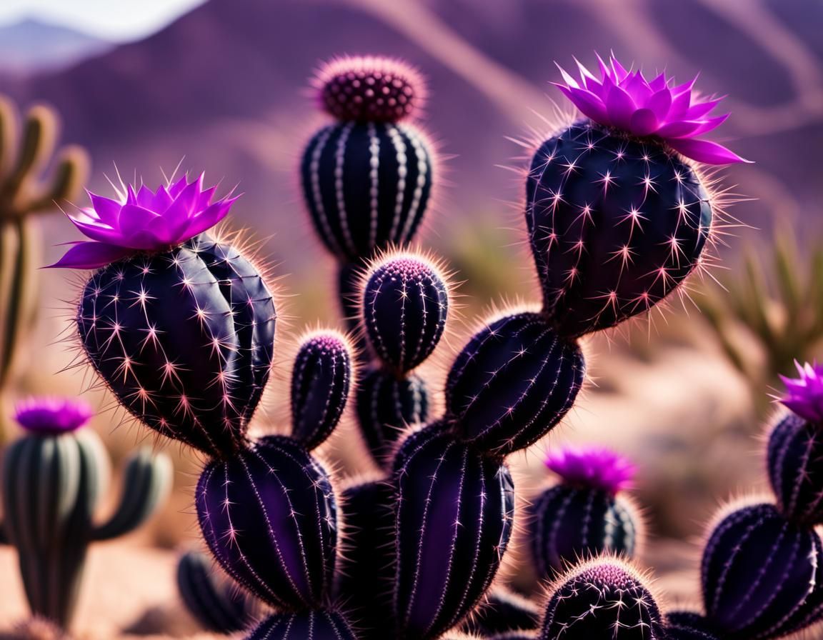 Black and Purple Cactus with Purple Glow