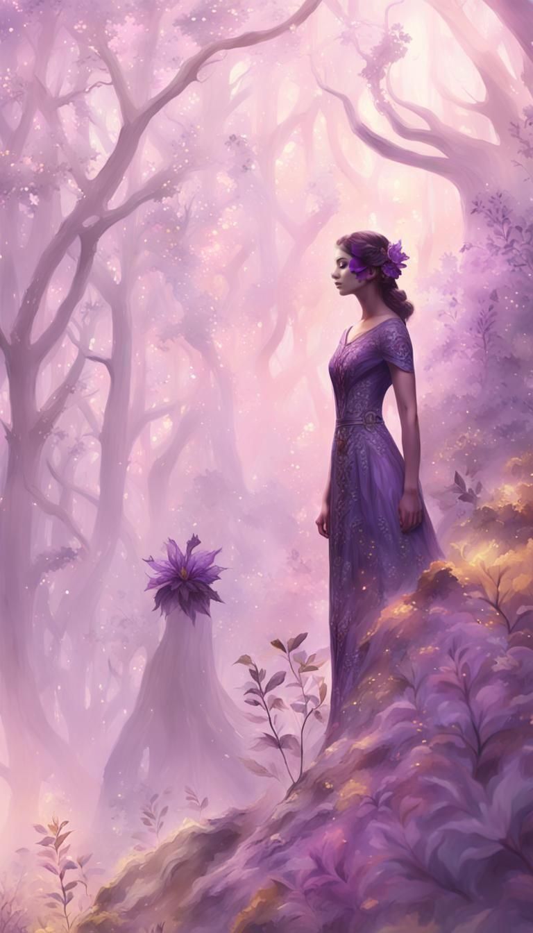 Purple Dress with Dark Flower Design in Fantasy Art Style