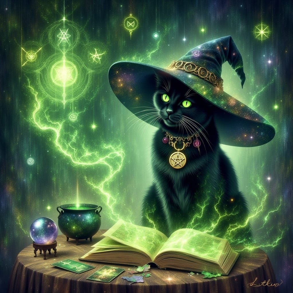 Witch's Black Cat in Mystical Spell Room