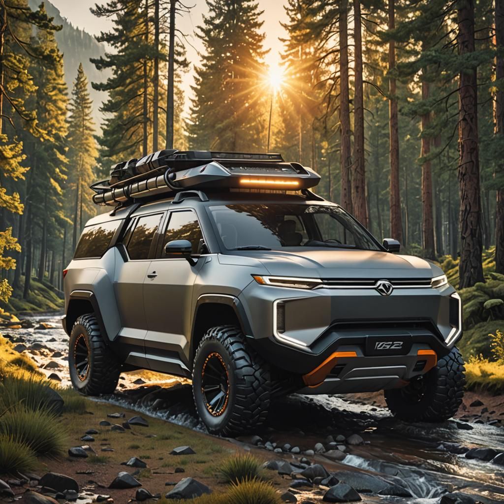 Futuristic Off-Road Electric Van Concept in Cyberpunk Style