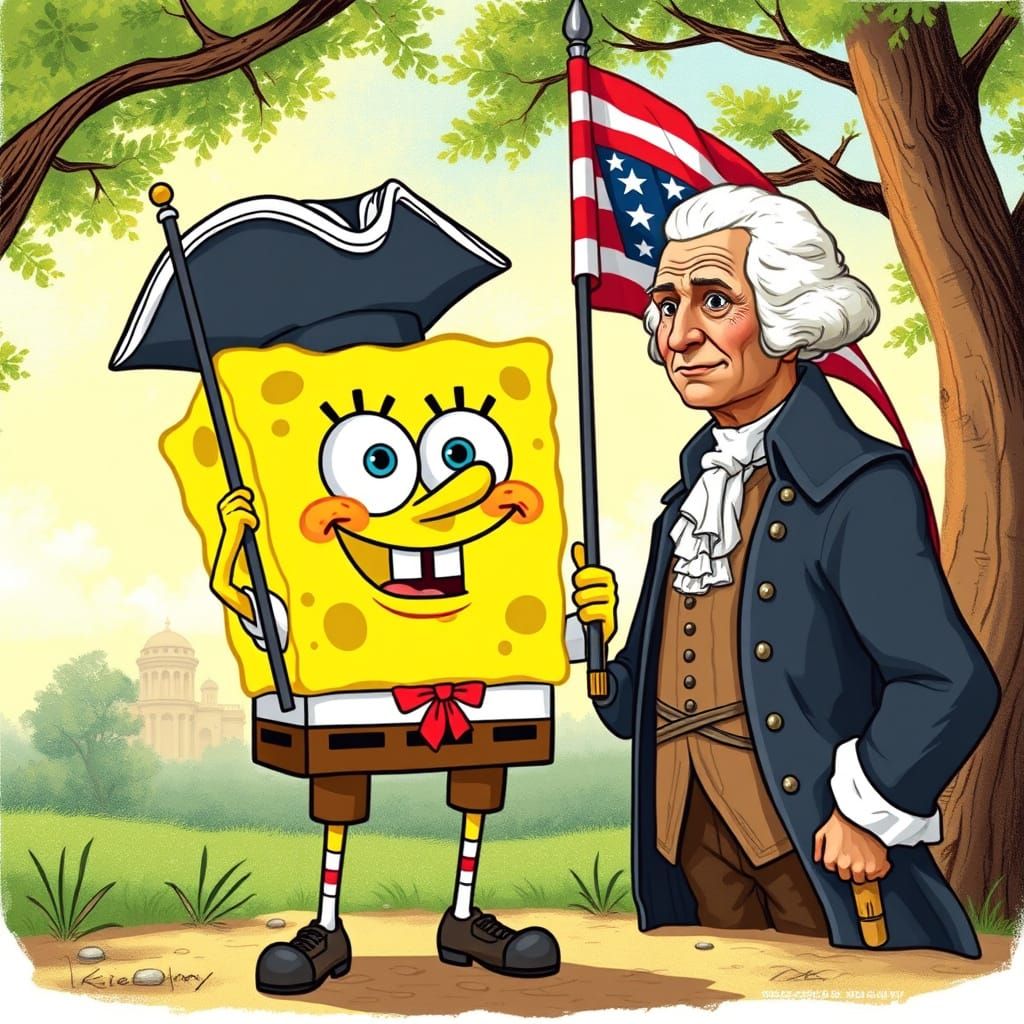 Spongebob Meets America's First President in a Whimsical Col...