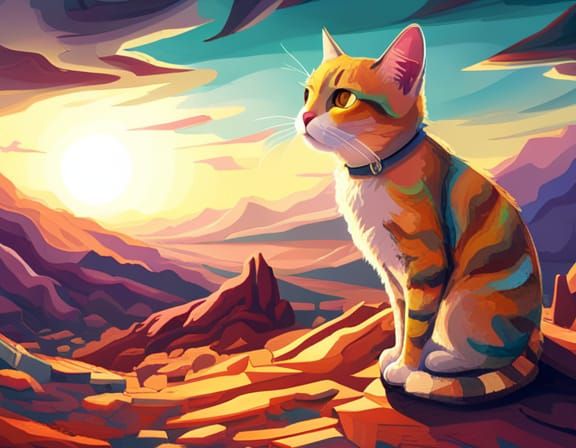 Astronaut Cat on Mars: A 3D Digital Art