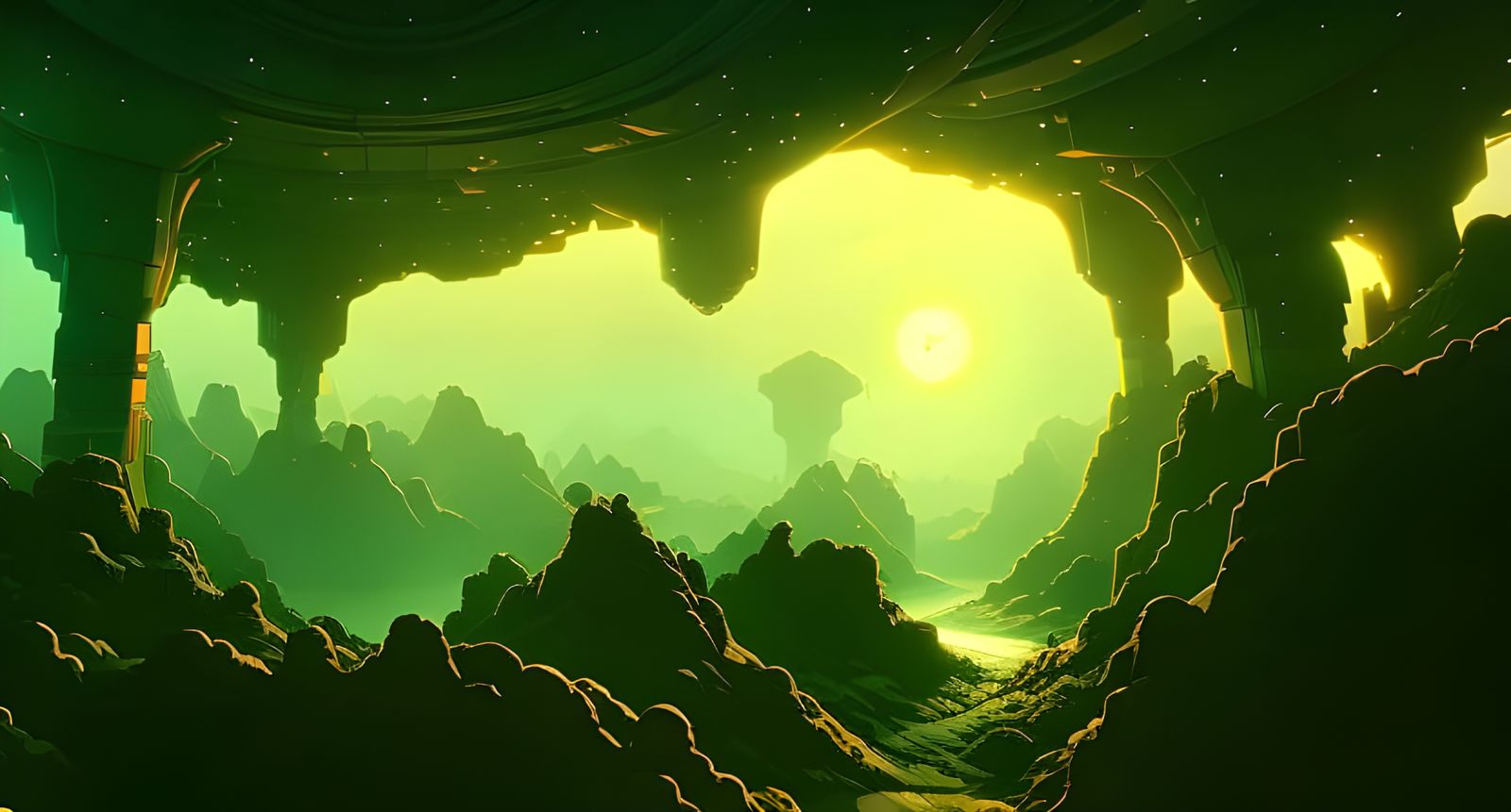 Surreal Cosmic Landscape in Complex Digital Rendering