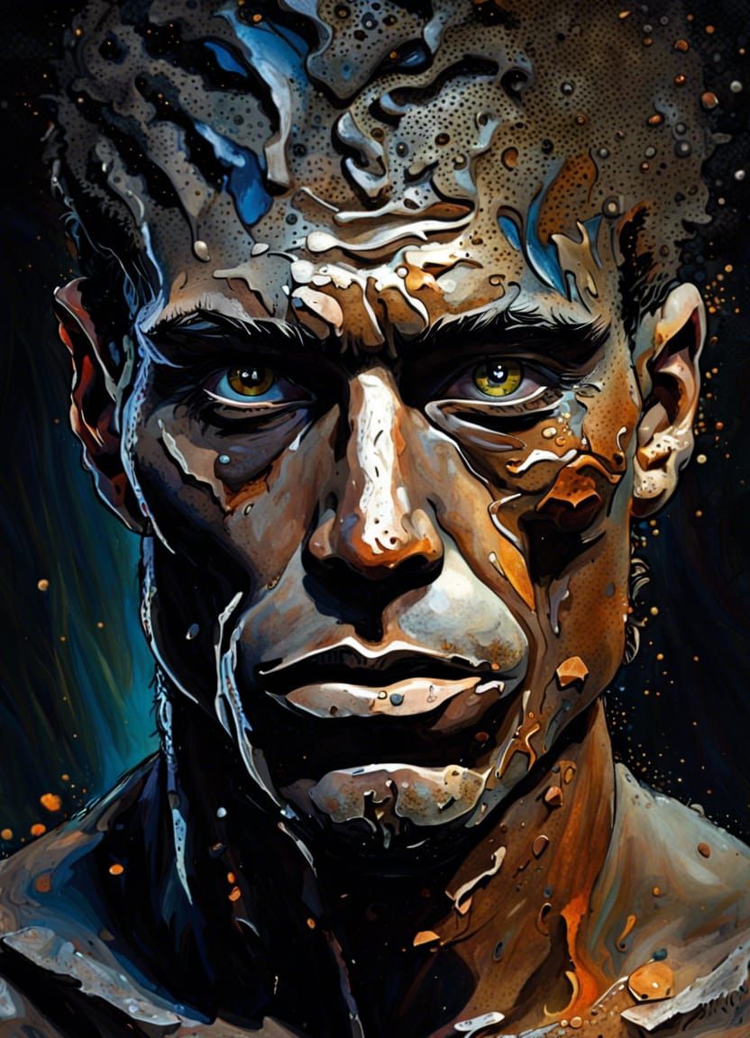 Stone Man Portrait: Cracked Face, Flowing Tears