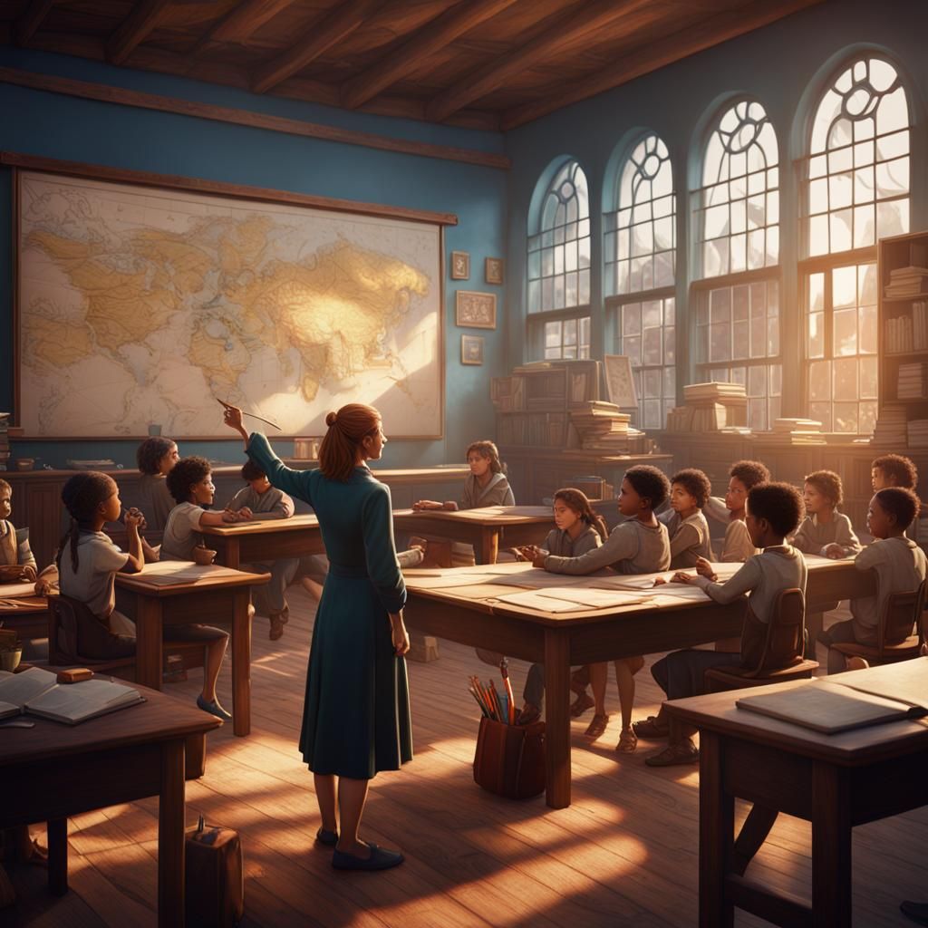 A female teacher with her class