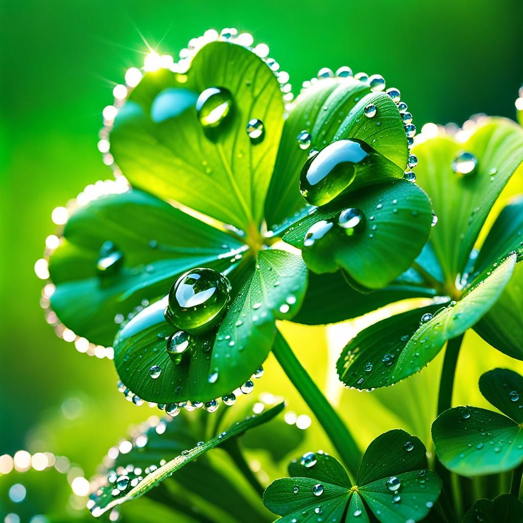 Exquisite Crystalline Four-Leaf Clovers in Hyperrealism