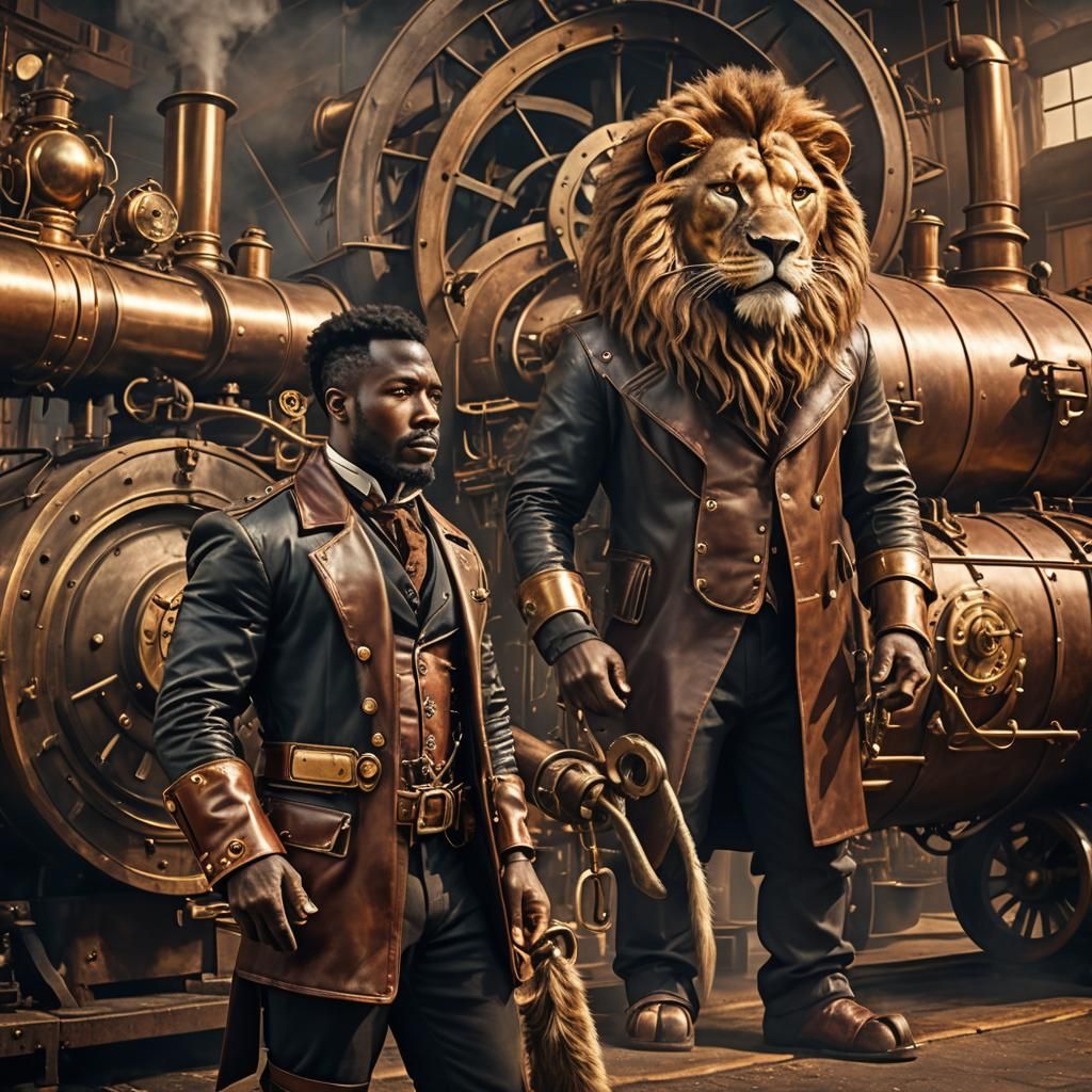 Steampunk African Man with Lion's Tail