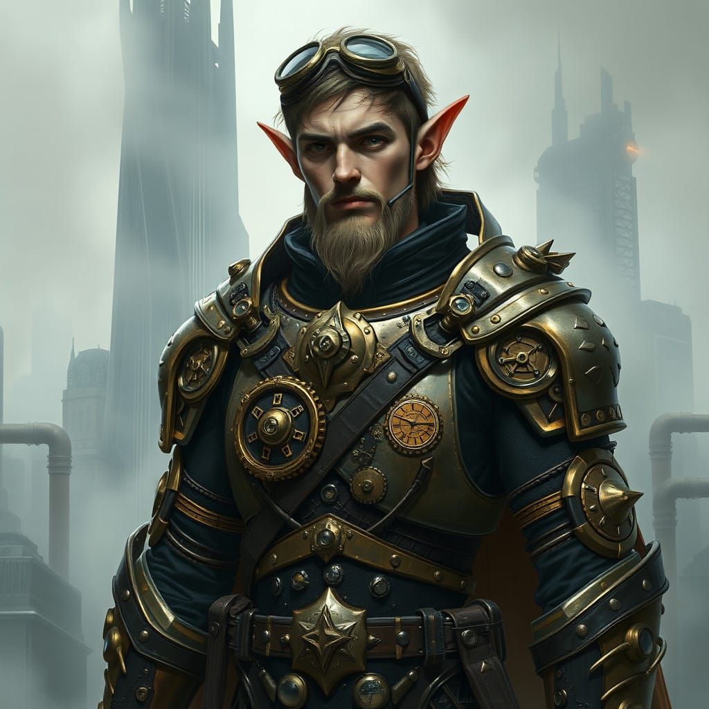 Steampunk Warrior Stands Tall in Dystopian Metropolis