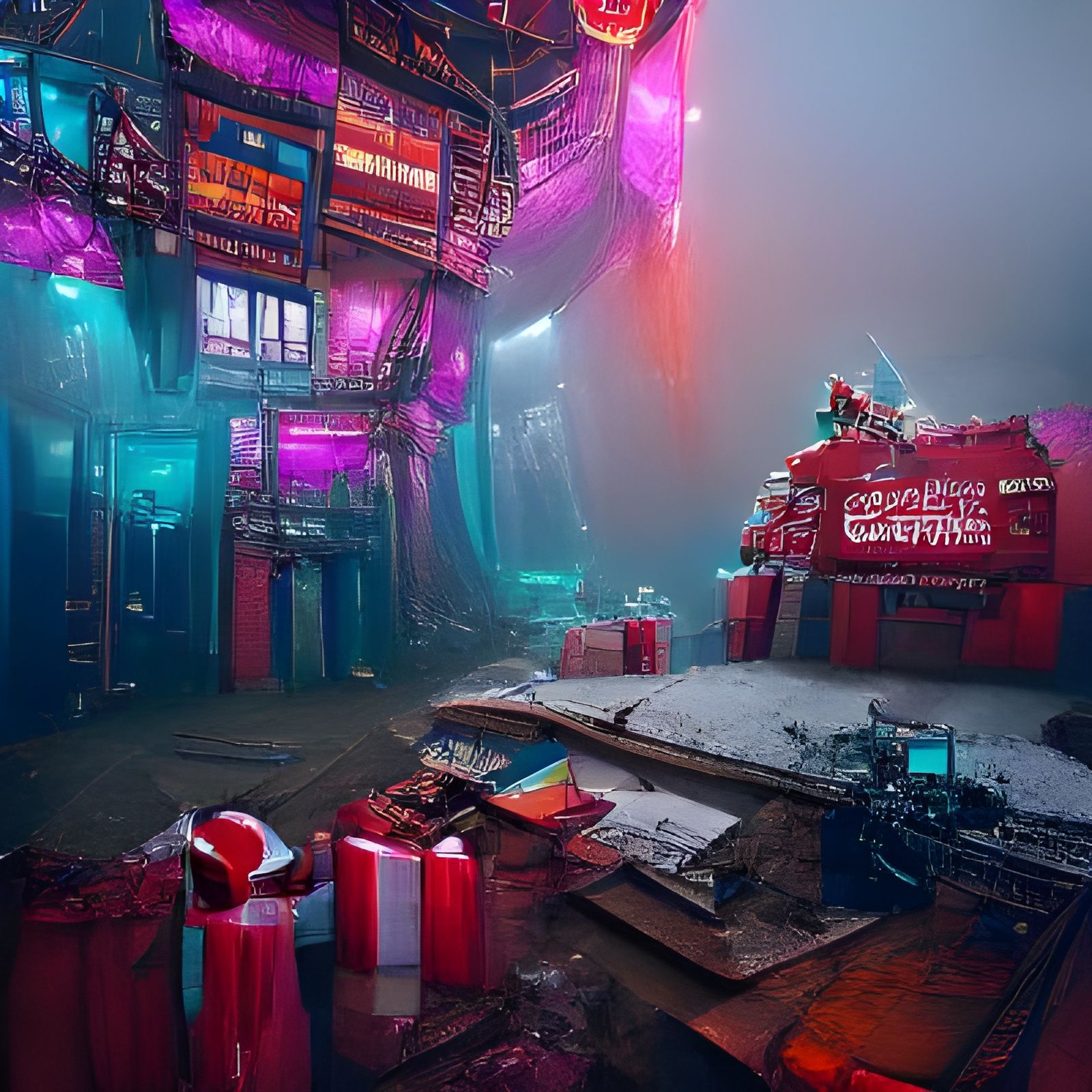 Cyberpunk Santa's Workshop: Detailed Matte Painting