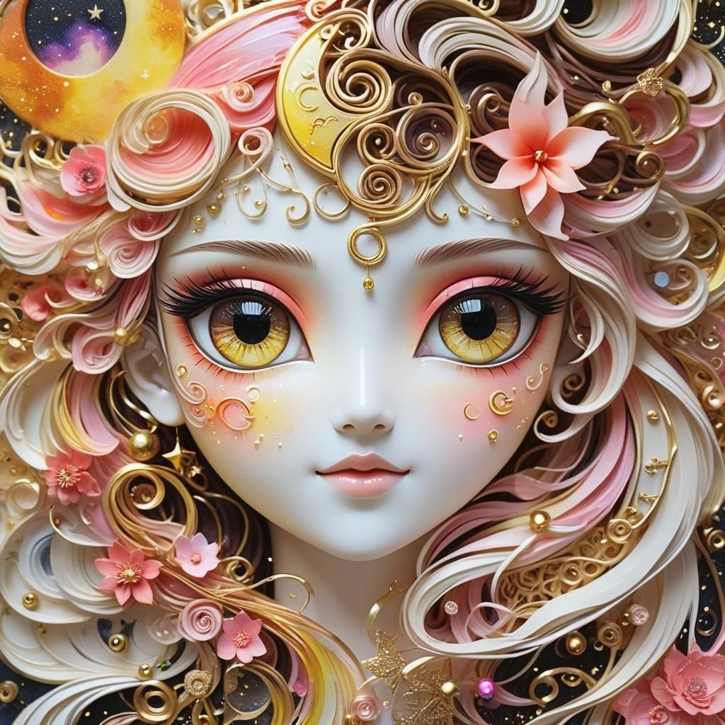 Sun and Moon with Sparkling Eyes in 3D Anime Style