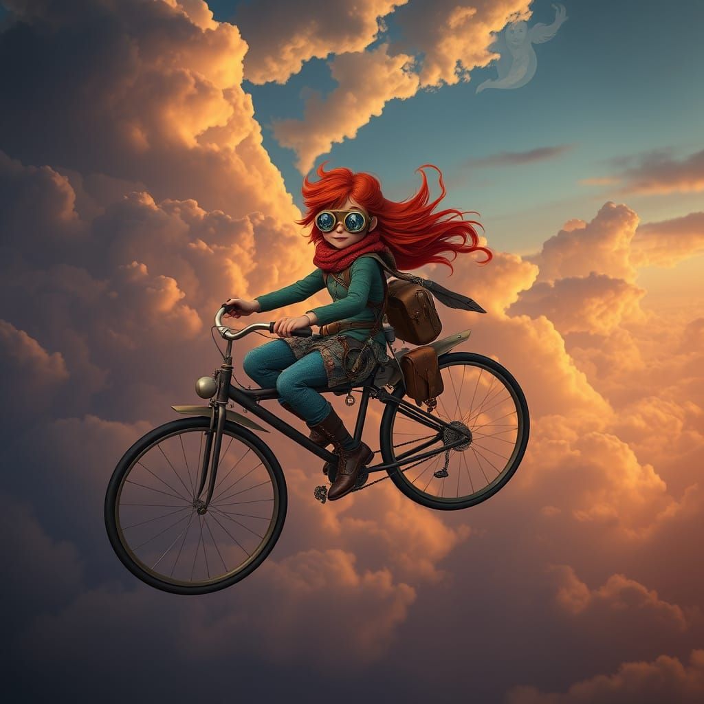 Enchanted Aviatrix Soars on a Brass-Bodied Flying Bike