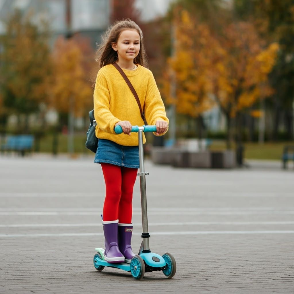 Girl on Scooter in City Street Photo