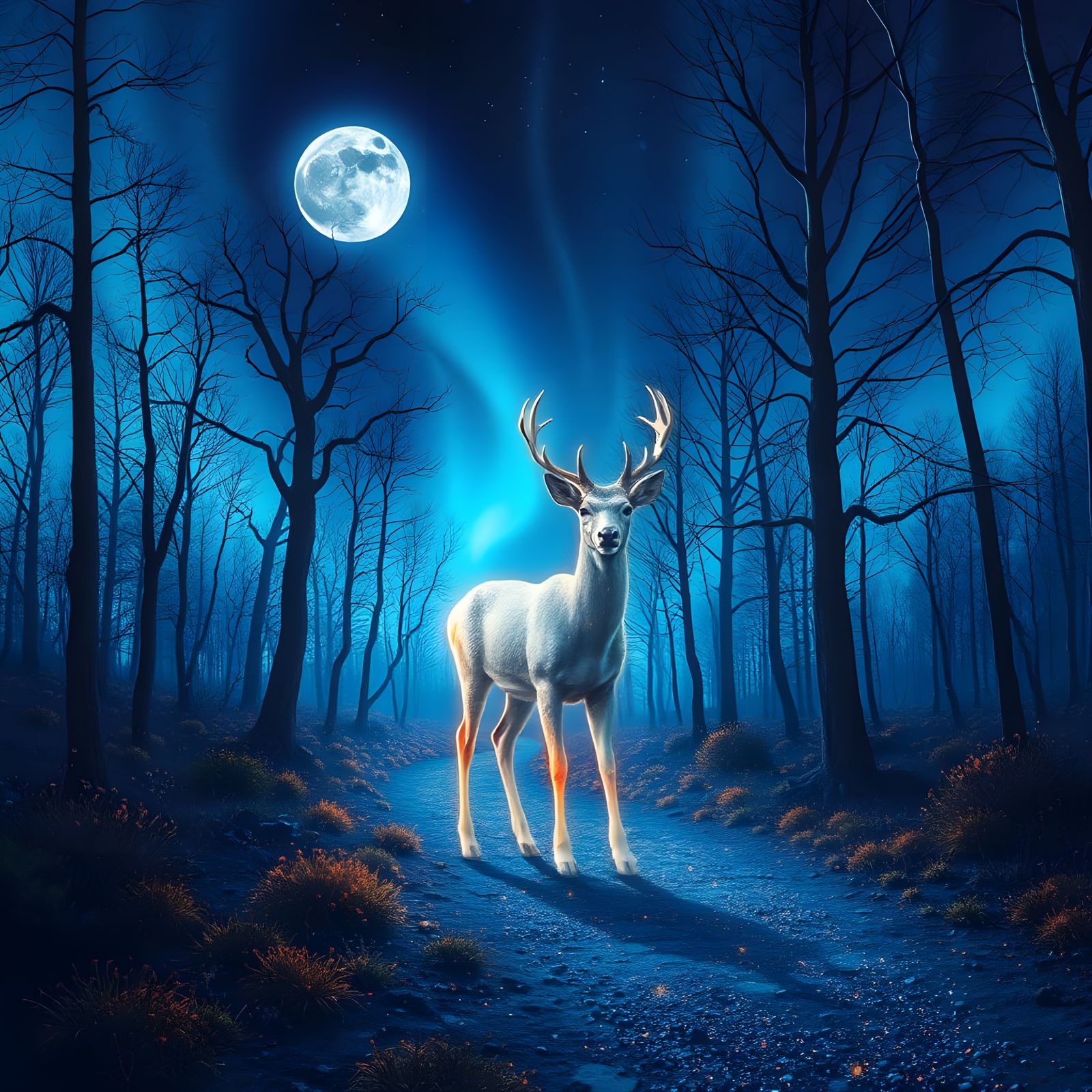 Ethereal Deer Guiding Through Forgotten Forest