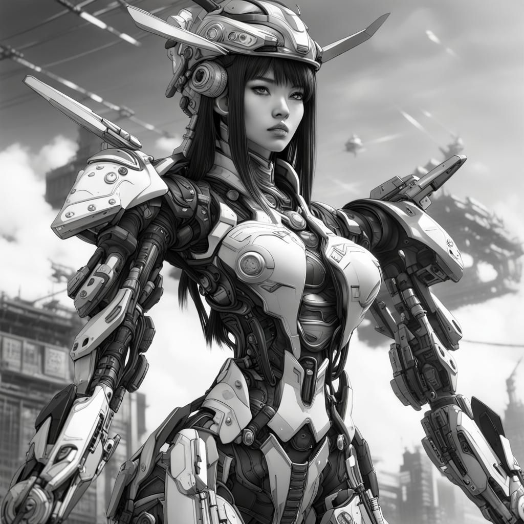 Futuristic Mecha Asian Female in Manga Style