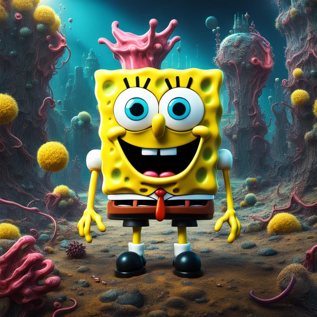 Surreal 3D Cyborg Spongebob Album Cover