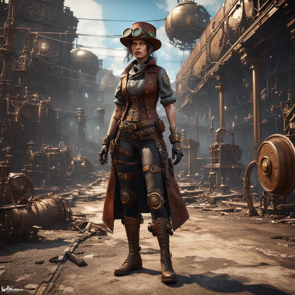 Steampunk Woman in Post-Apocalyptic Setting