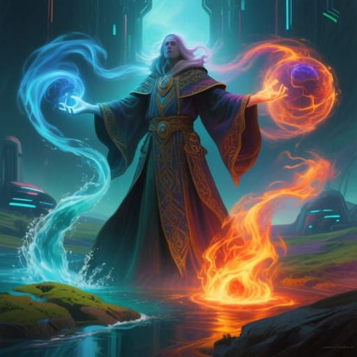 Elemental Mage Summons Magic, Digital Art Style