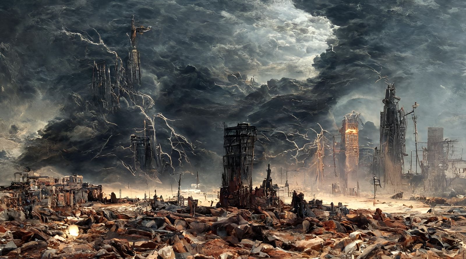 Apocalyptic Cityscape Painting in Dystopian Horror Style