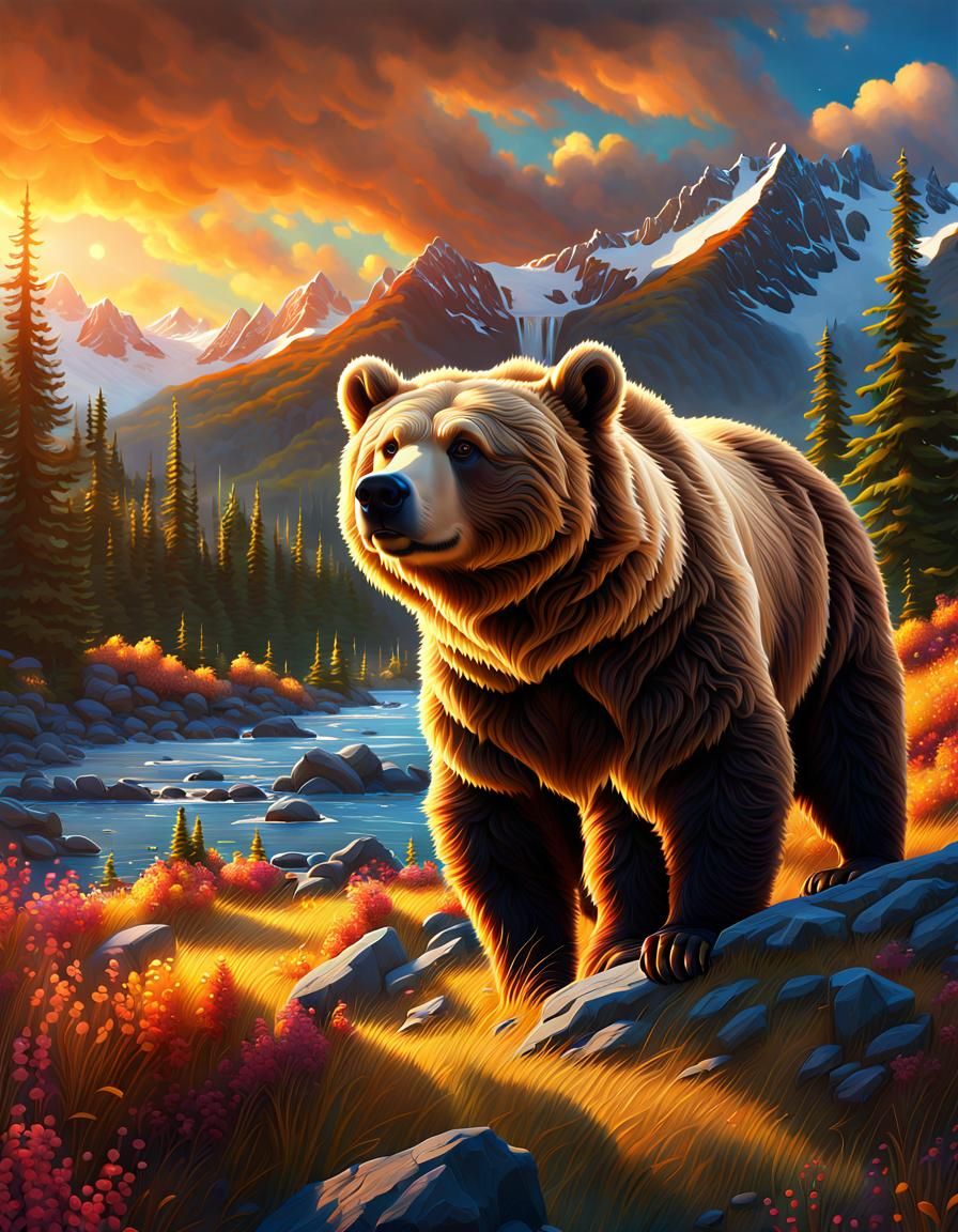 Detailed Kodiak Brown Bear in Southwest Alaska