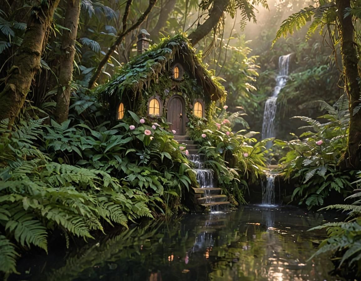 Enchanted Fairy House in Twilight, Ethereal Art