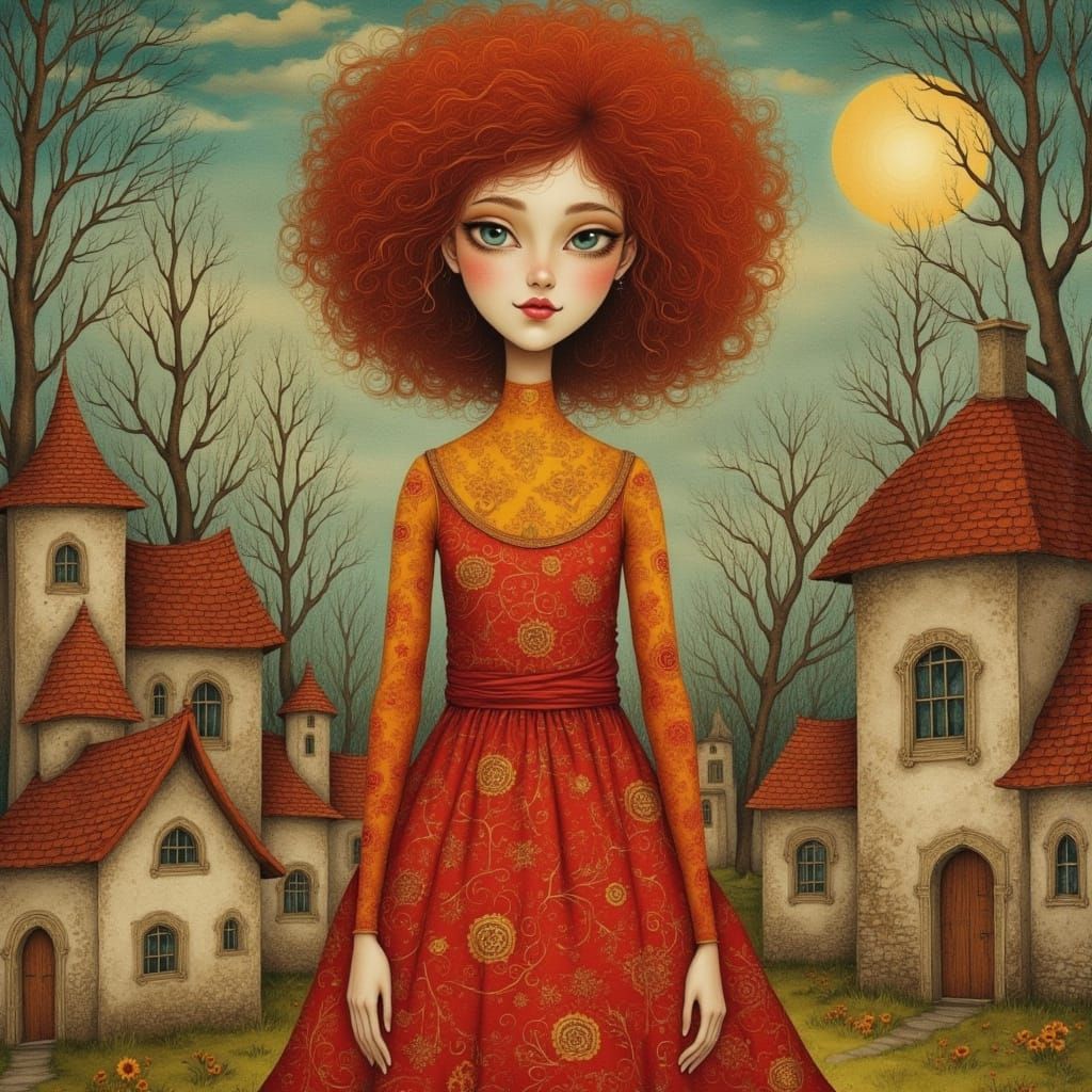 Ethereal Folk Boho Woman Under Full Moon