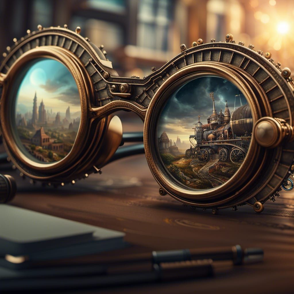 Steampunk Eyeglasses Adjust Magically: Cinematic Digital Art