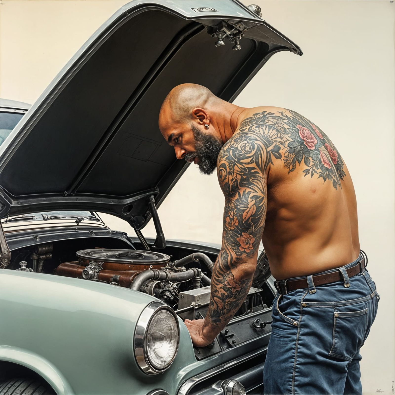 Mechanic at Work: Detailed Pastel Illustration