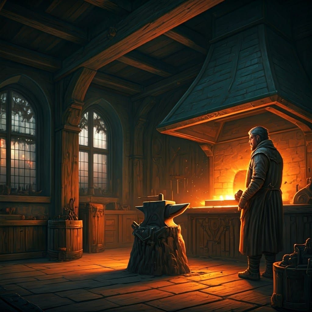Epic Fantasy Blacksmith Shop in a Brilliant, Detailed, 8K Di...
