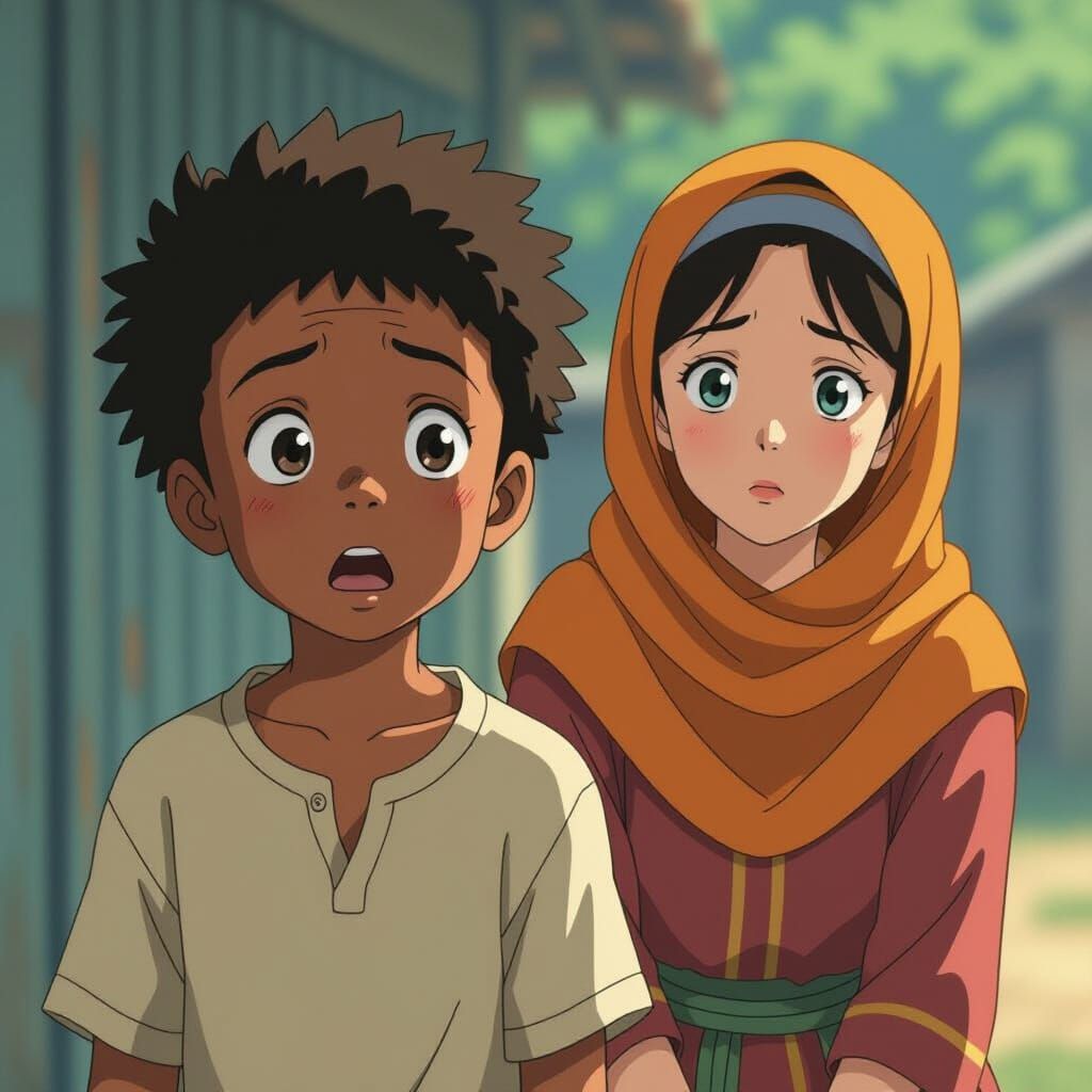 Shocked African Boy: Anime Style Illustration