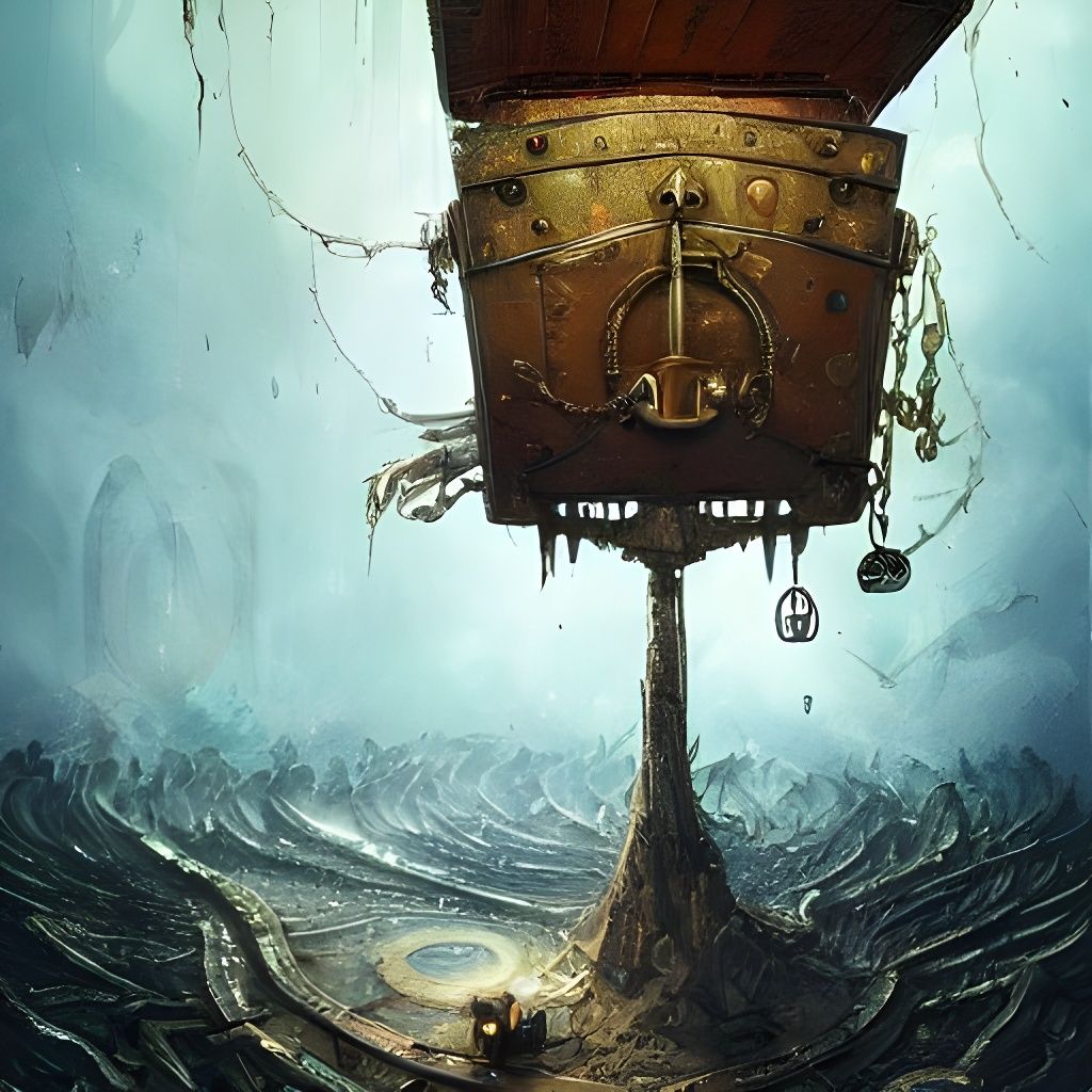 Golden Key Inside Locked Treasure Chest: Fantasy Art